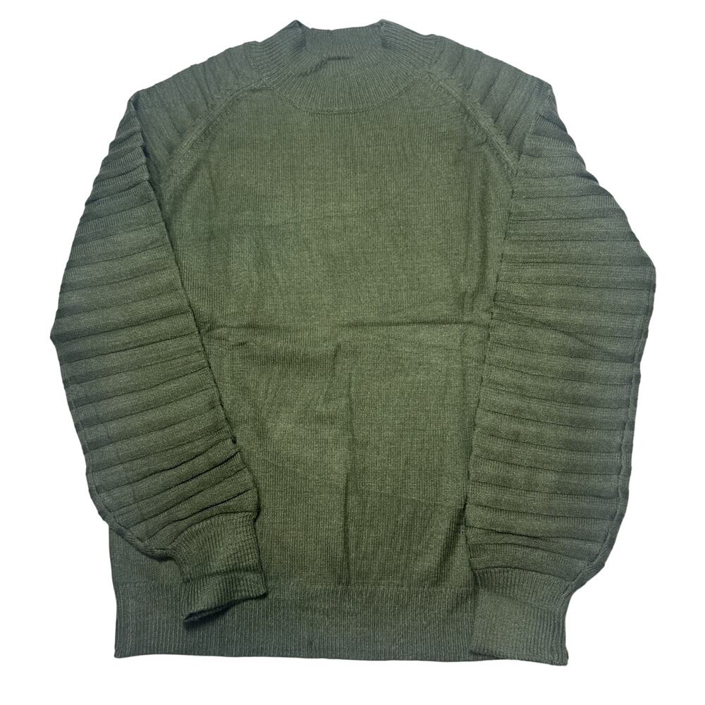 CiciBird Womens Medium Green Knit Sweater Ribbed Sleeve Crewneck NWT‎